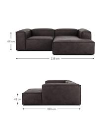 Modulaire hoekbank Lennon van gerecycled leer, Bekleding: gerecycled leer (70% leer, Frame: massief grenenhout, FSC-g, Poten: kunststof De poten bevind, Leer bruingrijs, B 238 x D 180 cm, hoekdeel links