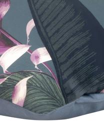 Taies d'oreiller réversible en satin de coton Flora, 2 pièces, 50 x 70 cm, Gris foncé, motif botanique, larg. 50 x long. 70 cm
