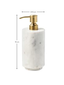 Dosatore di sapone in marmo Simba, Contenitore: marmo, Testa della pompa: plastica, Bianco marmorizzato, dorato, Ø 8 x Alt. 19 cm