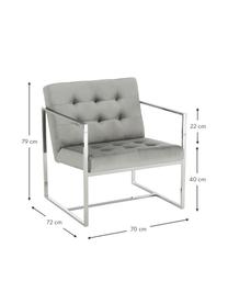 Fluwelen lounge fauteuil Manhattan in grijs, Bekleding: fluweel (polyester), Frame: gegalvaniseerd metaal, Fluweel grijs, 70 x 72 cm