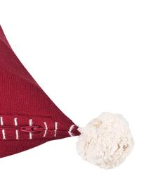 Strick-Kissenhülle Anders mit Hirschmotiv und Bommeln, Baumwolle, Rot, Cremeweiß, B 40 x L 40 cm