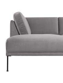 Canapé d'angle velours gris clair pieds en métal Fluente, Velours gris clair, larg. 221 x prof. 200 cm, méridienne à gauche