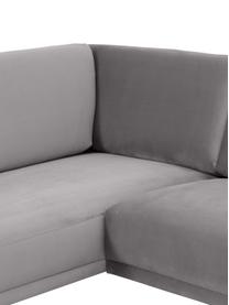 Fluwelen hoekbank Fluente met metalen poten, Bekleding: fluweel (hoogwaardig poly, Frame: massief grenenhout, FSC-g, Poten: gelakt metaal, Fluweel lichtgrijs, B 221 x D 200 cm, hoekdeel rechts