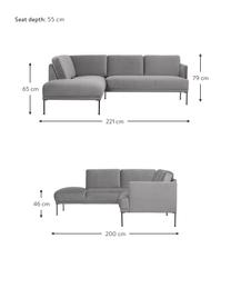 Sofa narożna z aksamitu z metalowymi nogami Fluente, Tapicerka: aksamit (wysokiej jakości, Nogi: metal malowany proszkowo, Aksamitny jasny szary, S 221 x G 200 cm