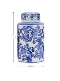 Kleine Deckelvase Annabelle aus Porzellan, Porzellan, Weiß, Blau, Ø 8 x H 14 cm