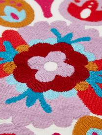 Bunt bestickte Kissenhülle Flower Power aus Baumwolle, 100% Baumwolle, Cremeweiß, Mehrfarbig, B 45 x L 45 cm