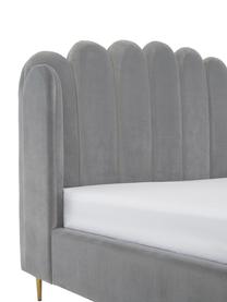 Samt-Polsterbett Glamour, Korpus: Massives Kiefernholz, Füße: Metall, vermessingt, Bezug: Samt (Polyester) 100.000 , Samt Grau, B 160 x L 200 cm