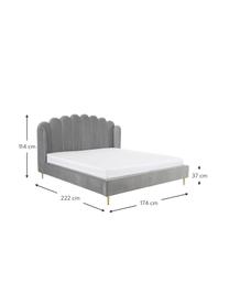 Samt-Polsterbett Glamour, Korpus: Massives Kiefernholz, Füße: Metall, vermessingt, Bezug: Samt (Polyester) 100.000 , Samt Grau, B 160 x L 200 cm