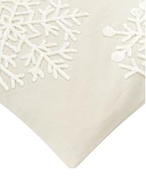 Bestickte Kissenhülle Snowflake in Beige, 100 % Baumwolle, Beige, Cremeweiß, B 45 x L 45 cm
