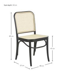 Silla de madera con tejido vienés Franz, Estructura: madera de haya maciza, Ratán, negro, An 48 x Al 89 cm