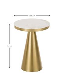Stolik pomocniczy z marmuru Zelda, Blat: marmur, Stelaż: metal powlekany, Odcienie złotego, biały, marmurowy, Ø 41 x W 54 cm