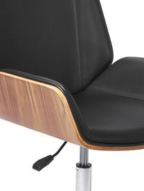 Kunstleder-Schreibtischstuhl Rouven, höhenverstellbar, Sitzfläche: Kunstleder, polyurethanbe, Sitzschale: Furnierschichtholz, Beine: Metall, beschichtet, Schwarz, Holz, B 60 x T 52 cm