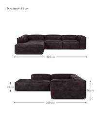 Narożna sofa modułowa XL ze skóry z recyklingu Lennon, Tapicerka: skóra z recyklingu (70% s, Stelaż: lite drewno, sklejka, Nogi: tworzywo sztuczne, Szarobrązowa skóra, S 329 x W 68 cm, prawostronna