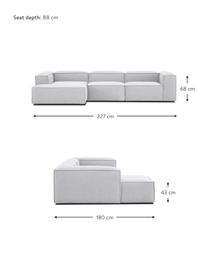 Narożna sofa modułowa Lennon, Tapicerka: 100% poliester Dzięki tka, Stelaż: lite drewno sosnowe, cert, Nogi: tworzywo sztuczne, Jasnoszara tkanina, S 327 x G 180 cm, lewostronna