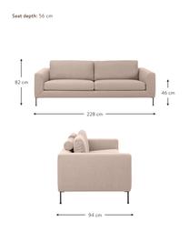 Divano 3 posti con piedini in metallo Cucita, Rivestimento: tessuto (100% poliestere), Struttura: Pino massiccio, certifica, Piedini: metallo laccato, Tessuto taupe, Larg. 228 x Prof. 94 cm