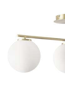 Plafondlamp Atlanta van opaalglas, Baldakijn: vermessingd metaal, Wit, messingkleurig, Ø 15 x H 28 cm