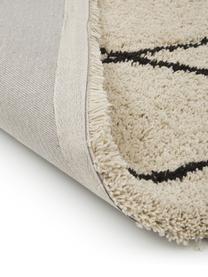 Zacht hoogpolig vloerkleed Nouria, handgetuft, Bovenzijde: 100% polyester, Onderzijde: 100% katoen, Beige, zwart, B 80 x L 150 cm (maat XS)