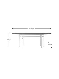 Table ovale Snaregade, 210 x 95 cm, Placage en bois de chêne, noir laqué, gris clair, larg. 210 x prof. 95 cm