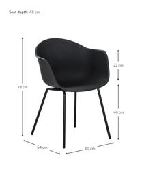 Stolička z umelej hmoty s opierkami a kovovými nohami Claire, Čierna, Š 60 x H 54 cm