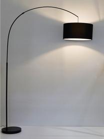 Grote booglamp Niels, Lampvoet: gepoedercoat metaal, Lampenkap: textiel, Zwart, B 157 x H 218 cm