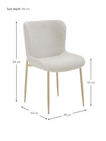 Bouclé stoel Tess in lichtgrijs, Bekleding: 70% polyester, 20% viscos, Poten: gepoedercoat metaal, Bouclé lichtgrijs, goudkleurig, B 49 x H 84 cm