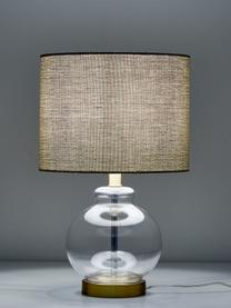 Lampada da tavolo con base in vetro Natty, Paralume: tessuto, Base della lampada: vetro, ottone spazzolato, Taupe, trasparente, Ø 31 x Alt. 48 cm