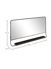 Rechthoekige wandspiegel Chic met zwarte metalen lijst en plank, Zwart, spiegelglas, B 80 x H 40 cm