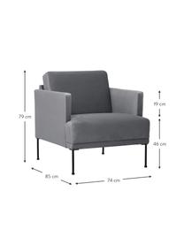 Sillón de terciopelo Fluente, Tapizado: terciopelo (poliéster de , Estructura: madera de pino maciza, Patas: metal con pintura en polv, Terciopelo gris oscuro, An 74 x F 85 cm