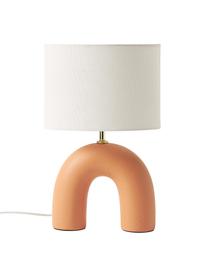 Tafellamp Wesley met ovalem lampenkap en keramische voet, Lampenkap: linnen, Lampvoet: keramiek, Wit, oranje, Ø 43 x H 42 cm