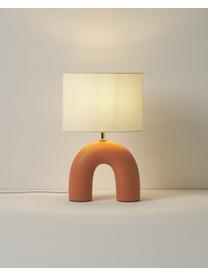 Lampada da tavolo con paralume ovale e base in ceramica Wesley, Paralume: lino, Struttura: metallo rivestito, Bianco, arancione, Ø 43 x Alt. 42 cm