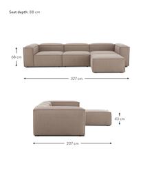 Divano componibile 4 posti con poggiapiedi Lennon, Rivestimento: 100% poliestere Con 115.0, Struttura: legno di pino massiccio, , Piedini: plastica, Tessuto marrone, Larg. 327 x Prof. 207 cm