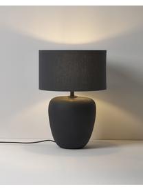 Grote keramische tafellamp Eileen in zwart, Lampenkap: linnen (100 % polyester), Lampvoet: keramiek, Zwart, Ø 33 x H 48 cm