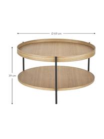 Ronde houten salontafel Renee, Frame: gepoedercoat metaal, Licht hout, Ø 69 x H 39 cm
