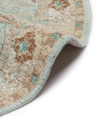 Ručně tkaný kulatý žinylkový vintage koberec Rimini, Tyrkysová, taupe, hnědá, Ø 120 cm (velikost S)