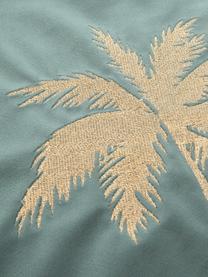 Glanzende fluwelen kussenhoes Palmsprings met borduurwerk, 100% polyester fluweel, Mintgroen, goudkleurig, B 40 x L 40 cm