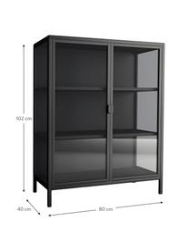 Schwarze Glasvitrine Brisbane, Rahmen: Metall, beschichtet, Schwarz, Transparent, B 80 x H 102 cm