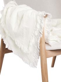 Strukturierte Baumwoll-Decke Wavery mit Fransen, 100 % Baumwolle, Cremeweiß, B 130 x L 170 cm