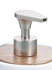 Dosatore di sapone Wili, Contenitore: ceramica, Coperchio: legno d'acacia, Testa della pompa: materiale sintetico, Bianco, legno d'acacia, Ø 10 x Alt. 14 cm