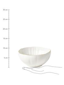 Cuencos con relieves Sali, 2 uds., Porcelana, Blanco con borde dorado, Ø 17 x Al 8 cm