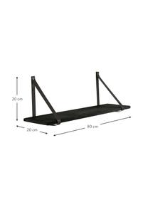 Wandregal Forno mit Lederriemen, Regalbrett: Gummiholz, lackiert, Riemen: Leder, Schwarz, B 80 x T 20 cm