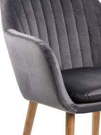 Chaise velours gris foncé avec accoudoirs Emilia, Velours gris foncé, pieds noir