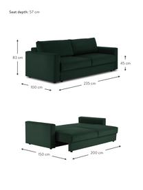 Divano letto 3 posti in velluto  con contenitore Tasha, Rivestimento: velluto (100% poliestere), Struttura: legno di pino massiccio, , Piedini: materiale sintetico, Velluto verde, Larg. 235 x Prof. 100 cm