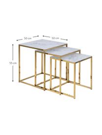 Set 3 tavolini con piano in marmo Aruba, Struttura: metallo verniciato a polv, Bianco, dorato, Set in varie misure