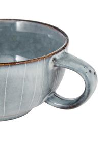 Taza artesanal con platillo Nordic Sea, 2 pzas., Gres, Tonos grises y azules, Ø 11 x Al 5 cm, 250 ml