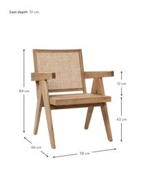 Fotel wypoczynkowy z plecionką wiedeńską Sissi, Stelaż: lite drewno dębowe, Rattan, jasne drewno dębowe, S 58 x G 66 cm