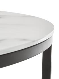 Couchtisch Antigua mit marmorierter Glasplatte, Tischplatte: Glas, matt bedruckt, Gestell: Stahl, pulverbeschichtet, Weiss-grau marmoriert, Schwarz, Ø 80 x H 45 cm
