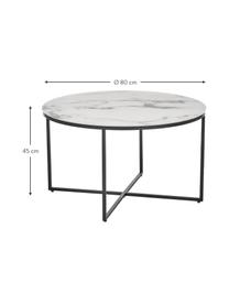 Runder Couchtisch Antigua mit Glasplatte in Marmor-Optik, Tischplatte: Glas, matt bedruckt, Gestell: Stahl, pulverbeschichtet, Marmor-Optik Weiß, Schwarz, Ø 80 cm