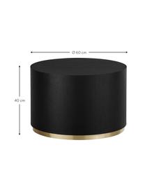 Ronde salontafel Clarice in zwart, Frame: MDF met eikenhoutfineer, Voet: gecoat metaal, Zwart, goudkleurig, Ø 60 x H 40 cm
