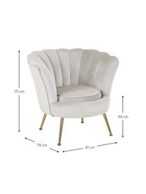 Fluwelen fauteuil Oyster in beige, Bekleding: fluweel (polyester), Frame: multiplex, Poten: gegalvaniseerd metaal, Fluweel crèmewit, B 81 x D 78 cm