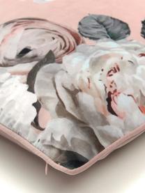 Federa arredo in velluto con stampa floreale Blossom, 100% velluto di poliestere, Rosa cipria, Larg. 45 x Lung. 45 cm
